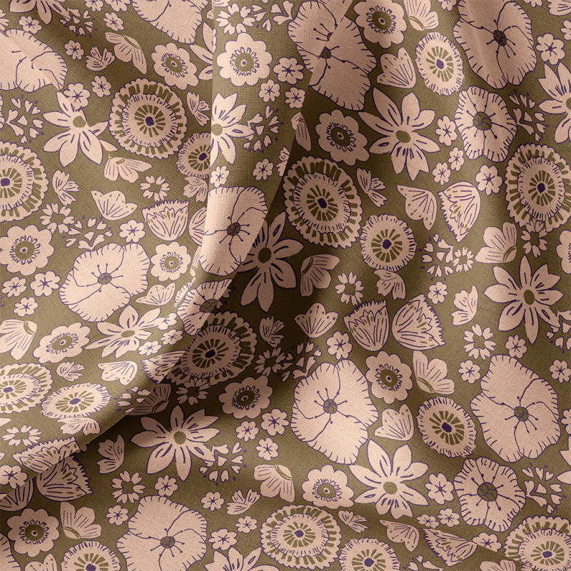 Printed Cotton KASHI Green / Peach